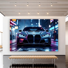 Lade das Bild in den Galerie-Viewer, Spannrahmenbild Futuristisches Auto bei Nacht in Neonlichtern Querformat