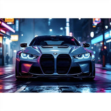 Lade das Bild in den Galerie-Viewer, Spannrahmenbild Futuristisches Auto bei Nacht in Neonlichtern Querformat