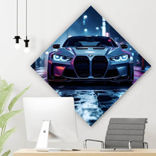 Lade das Bild in den Galerie-Viewer, Spannrahmenbild Futuristisches Auto bei Nacht in Neonlichtern Raute