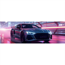 Lade das Bild in den Galerie-Viewer, Spannrahmenbild Futuristisches Auto fährt bei Nacht durch die Stadt Panorama