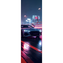 Lade das Bild in den Galerie-Viewer, Leinwandbild Futuristisches Auto fährt bei Nacht durch die Stadt Panorama Hoch