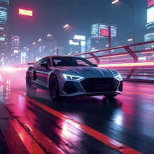 Lade das Bild in den Galerie-Viewer, Poster Futuristisches Auto fährt bei Nacht durch die Stadt Quadrat