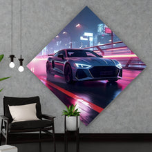 Lade das Bild in den Galerie-Viewer, Poster Futuristisches Auto fährt bei Nacht durch die Stadt Raute