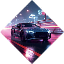 Lade das Bild in den Galerie-Viewer, Poster Futuristisches Auto fährt bei Nacht durch die Stadt Raute