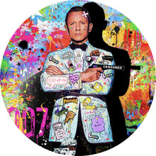 Lade das Bild in den Galerie-Viewer, Aluminiumbild gebürstet Geheimagent im bunten Pop Art Stil Kreis