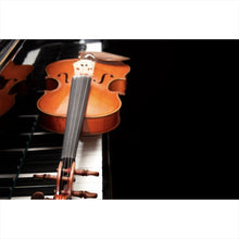 Lade das Bild in den Galerie-Viewer, Aluminiumbild gebürstet Geige auf Klaviertasten Querformat