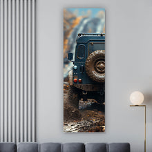 Lade das Bild in den Galerie-Viewer, Leinwandbild Geländewagen fährt auf schlammigen Waldweg Panorama Hoch