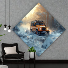 Lade das Bild in den Galerie-Viewer, Acrylglasbild Geländewagen fährt durch verschneiten Wald Raute