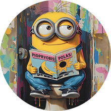 Lade das Bild in den Galerie-Viewer, Aluminiumbild gebürstet Gelbe Comic Figur liest auf bunter Toilette Zeitung Kreis