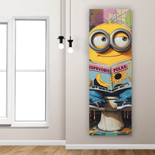 Lade das Bild in den Galerie-Viewer, Poster Gelbe Comic Figur liest auf bunter Toilette Zeitung Panorama Hoch