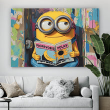 Lade das Bild in den Galerie-Viewer, Acrylglasbild Gelbe Comic Figur liest auf bunter Toilette Zeitung Querformat