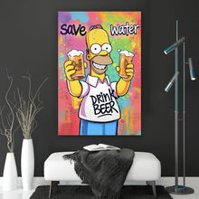 Lade das Bild in den Galerie-Viewer, Poster Gelbe Comicfigur mit Spruch Save Water Drink Beer Hochformat