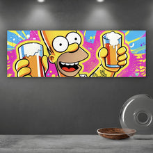Lade das Bild in den Galerie-Viewer, Leinwandbild Gelbe Comicfigur mit Spruch Save Water Drink Beer No 2 Panorama