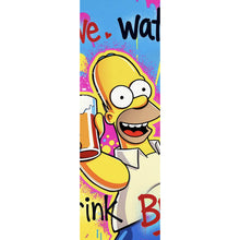 Lade das Bild in den Galerie-Viewer, Leinwandbild Gelbe Comicfigur mit Spruch Save Water Drink Beer No 2 Panorama Hoch