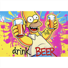 Lade das Bild in den Galerie-Viewer, Spannrahmenbild Gelbe Comicfigur mit Spruch Save Water Drink Beer No 2 Querformat