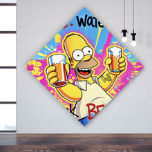Lade das Bild in den Galerie-Viewer, Leinwandbild Gelbe Comicfigur mit Spruch Save Water Drink Beer No 2 Raute