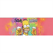 Lade das Bild in den Galerie-Viewer, Acrylglasbild Gelbe Comicfigur mit Spruch Save Water Drink Beer Panorama