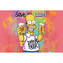 Lade das Bild in den Galerie-Viewer, Poster Gelbe Comicfigur mit Spruch Save Water Drink Beer Querformat