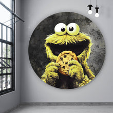 Lade das Bild in den Galerie-Viewer, Aluminiumbild gebürstet Gelbes Keksmonster Kreis