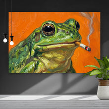 Lade das Bild in den Galerie-Viewer, Leinwandbild Gemalter Frosch der raucht Querformat