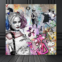 Lade das Bild in den Galerie-Viewer, Leinwandbild Harley mit Panther Pop Art Quadrat