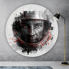 Lade das Bild in den Galerie-Viewer, Aluminiumbild Gesicht mit Helm in abstrakter Kunst dargestellt Kreis