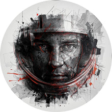 Lade das Bild in den Galerie-Viewer, Aluminiumbild Gesicht mit Helm in abstrakter Kunst dargestellt Kreis