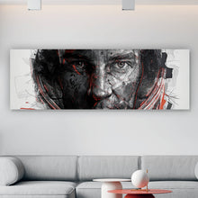 Lade das Bild in den Galerie-Viewer, Aluminiumbild gebürstet Gesicht mit Helm in abstrakter Kunst dargestellt Panorama
