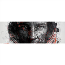 Lade das Bild in den Galerie-Viewer, Aluminiumbild Gesicht mit Helm in abstrakter Kunst dargestellt Panorama