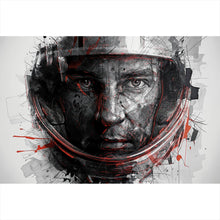 Lade das Bild in den Galerie-Viewer, Aluminiumbild Gesicht mit Helm in abstrakter Kunst dargestellt Querformat