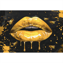 Lade das Bild in den Galerie-Viewer, Acrylglasbild Glänzende Honig Lippen mit Bienen Querformat