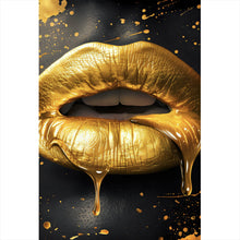 Lade das Bild in den Galerie-Viewer, Aluminiumbild Goldene Honig Lippen mit Bienen Hochformat