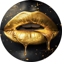 Lade das Bild in den Galerie-Viewer, Aluminiumbild gebürstet Goldene Honig Lippen mit Bienen Kreis