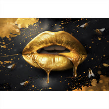 Lade das Bild in den Galerie-Viewer, Aluminiumbild gebürstet Goldene Honig Lippen mit Bienen Querformat