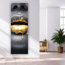 Lade das Bild in den Galerie-Viewer, Aluminiumbild gebürstet Goldene Lippen Panorama Hoch