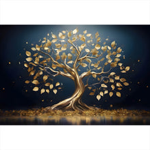 Lade das Bild in den Galerie-Viewer, Aluminiumbild Goldener Baum am Wasser Querformat