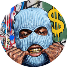 Lade das Bild in den Galerie-Viewer, Aluminiumbild gebürstet Mann mit Maske Why so Serious Kreis