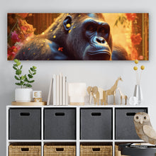 Lade das Bild in den Galerie-Viewer, Leinwandbild Gorilla mit Schmetterling Digital Art Panorama