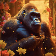 Lade das Bild in den Galerie-Viewer, Poster Gorilla mit Schmetterling Digital Art Quadrat