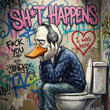 Lade das Bild in den Galerie-Viewer, Leinwandbild Graffiti Ente auf der Toilette Quadrat