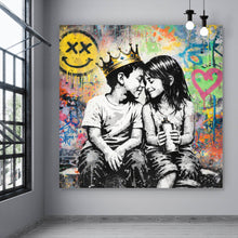 Lade das Bild in den Galerie-Viewer, Aluminiumbild Graffiti Liebe zweier Kinder Quadrat