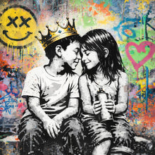 Lade das Bild in den Galerie-Viewer, Spannrahmenbild Graffiti Liebe zweier Kinder Quadrat