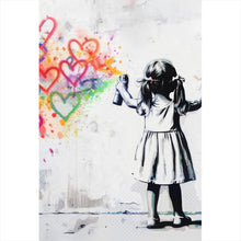 Lade das Bild in den Galerie-Viewer, Poster Graffiti Mädchen sprüht Herzformen an die Wand Hochformat