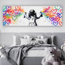 Lade das Bild in den Galerie-Viewer, Acrylglasbild Graffiti Mädchen sprüht Herzformen an die Wand Panorama