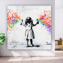 Lade das Bild in den Galerie-Viewer, Leinwandbild Graffiti Mädchen sprüht Herzformen an die Wand Quadrat