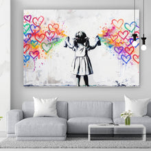 Lade das Bild in den Galerie-Viewer, Poster Graffiti Mädchen sprüht Herzformen an die Wand Querformat