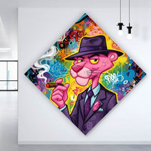 Lade das Bild in den Galerie-Viewer, Aluminiumbild gebürstet Graffiti Panther raucht Zigarre Raute