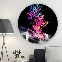 Lade das Bild in den Galerie-Viewer, Aluminiumbild gebürstet Graffitikunst Love and Money Kreis
