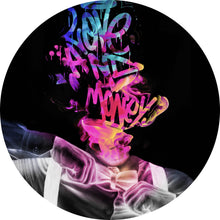 Lade das Bild in den Galerie-Viewer, Aluminiumbild Graffitikunst Love and Money Kreis
