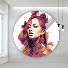 Lade das Bild in den Galerie-Viewer, Aluminiumbild gebürstet Grafisches Portrait einer Frau Kreis